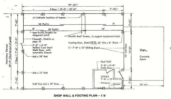 30x72 Pole Machine Shed Plans 11 Wall Footing