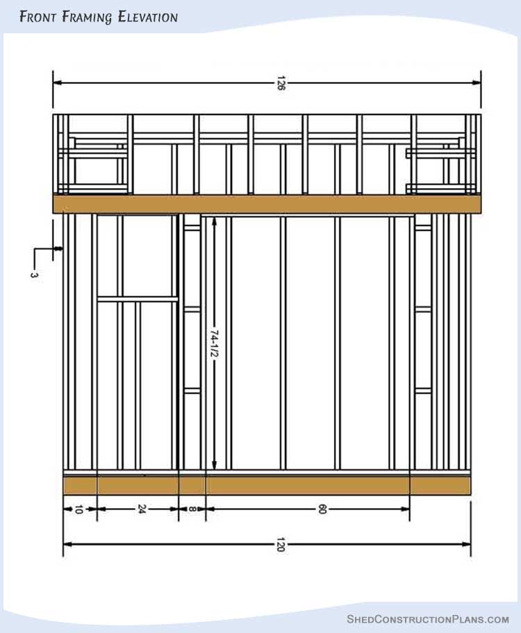 4x10 Lean To Shed Plans Blueprints 04 Front Framing Elevation