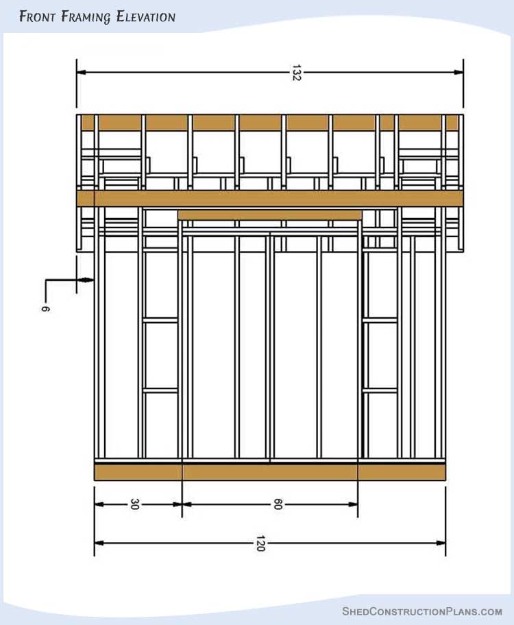 6x10 Saltbox Shed Plans Blueprints 04 Front Framing Elevation