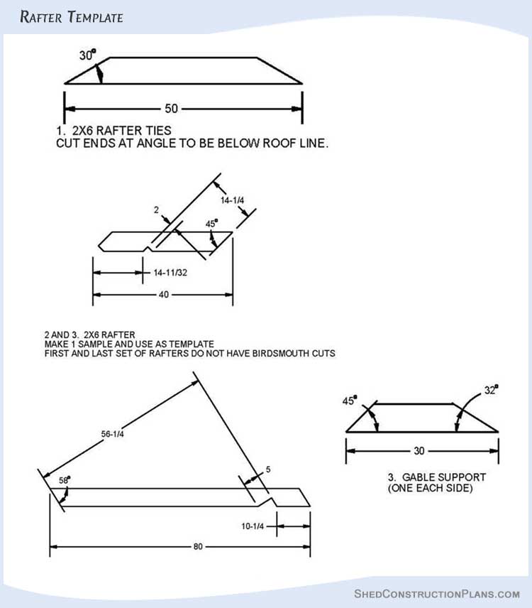 6x10 Saltbox Shed Plans Blueprints 13 Rafter Template