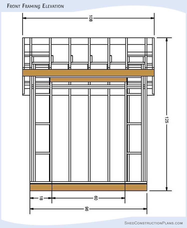 6x8 Saltbox Shed Plans Blueprints 04 Front Framing Elevation