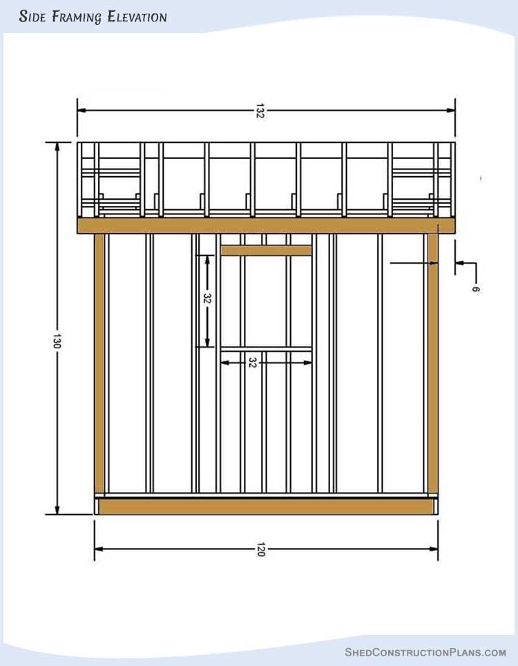 8x10 Gable Shed Plans Blueprints 05 Side Framing Elevation