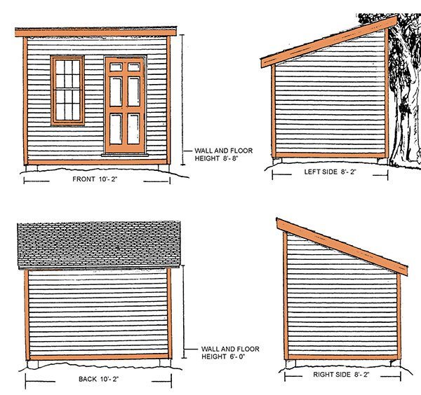 8x10 Lean To Shed Plans 01 Elevations.