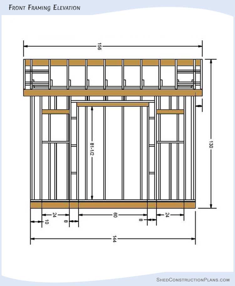 8x12 Gable Shed Plans Blueprints 04 Front Framing Elevation