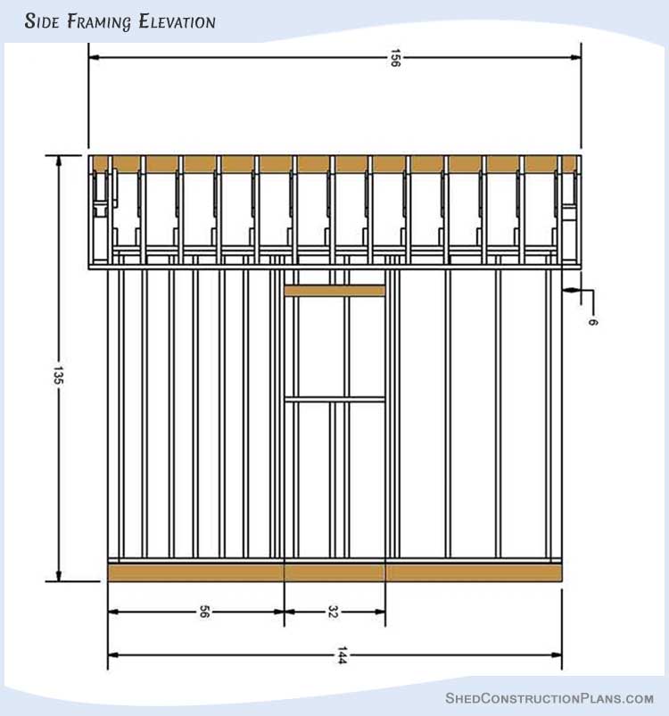 8x12 Gambrel Storage Shed Plans Blueprints 05 Side Framing Elevation