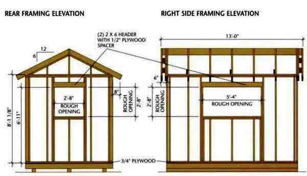 8x12 Storage Shed Plans Blueprints 2 Framing Elevation Rear