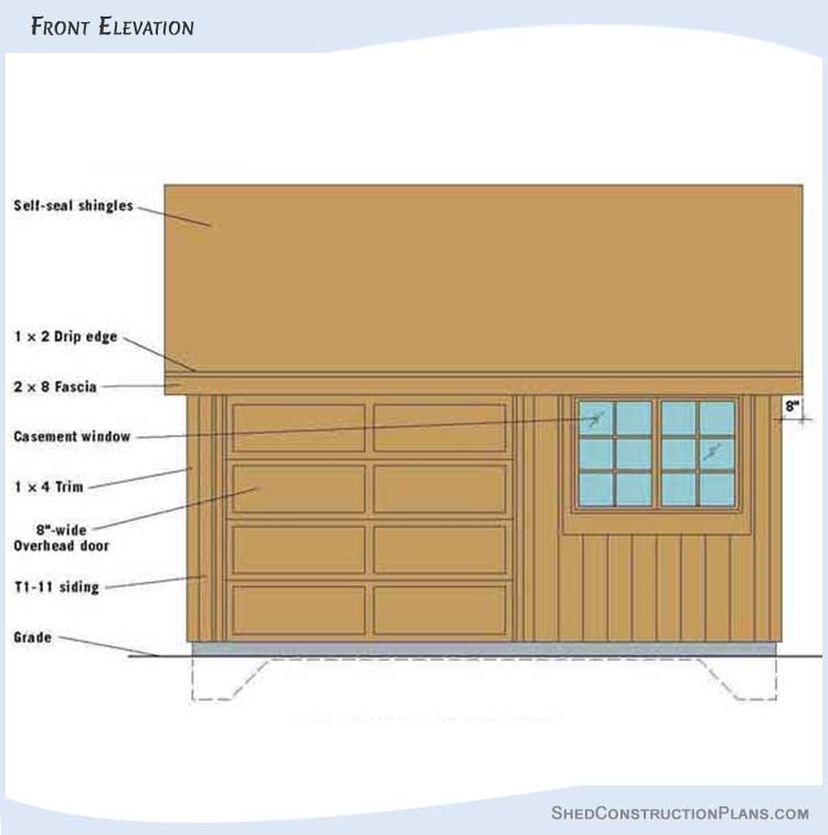 Gable Storage Shed Plans 12x16 With Loft Blueprints 04 Front Elevations
