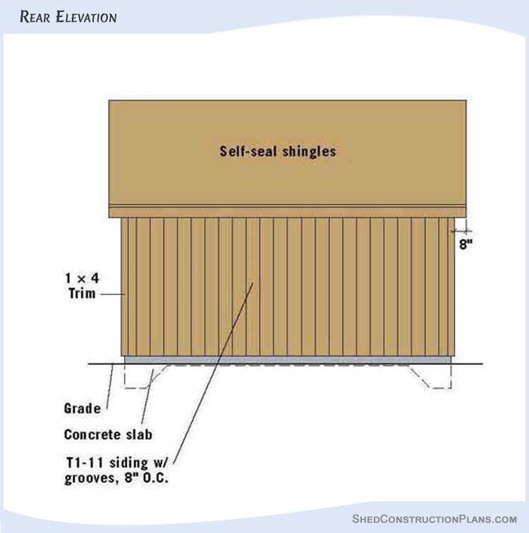 Gable Storage Shed Plans 12x16 With Loft Blueprints 06 Rear Elevations