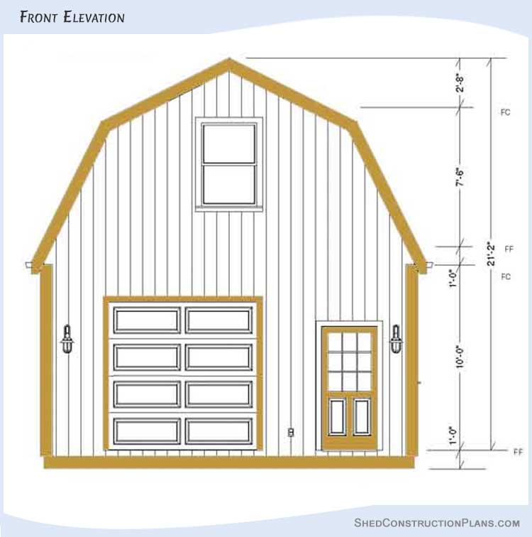 Gambrel Roof Barn Shed Plans Blueprints 20x24 04 Front Elevations