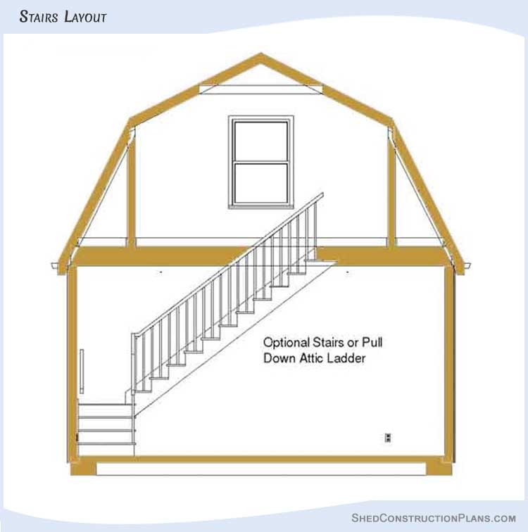 Gambrel Roof Barn Shed Plans Blueprints 20x24 07 Stair Layout