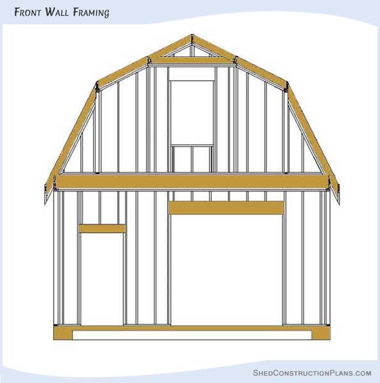 Gambrel Roof Barn Shed Plans Blueprints 20x24 09 Front Wall Framing